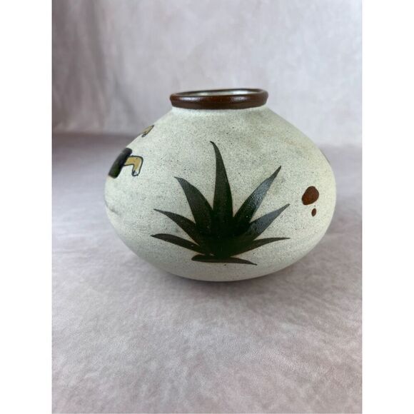 Tonala Pottery Vase Peppers Cactus Hand Painted Signed Mexico Boho Western - Picture 5 of 10